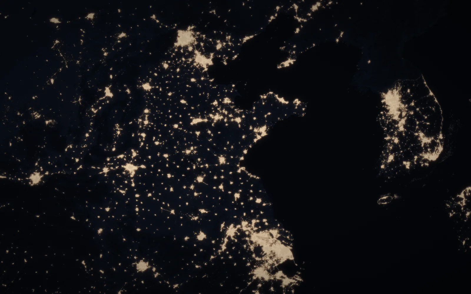 Shanghai and Beijing at night, seen from orbit