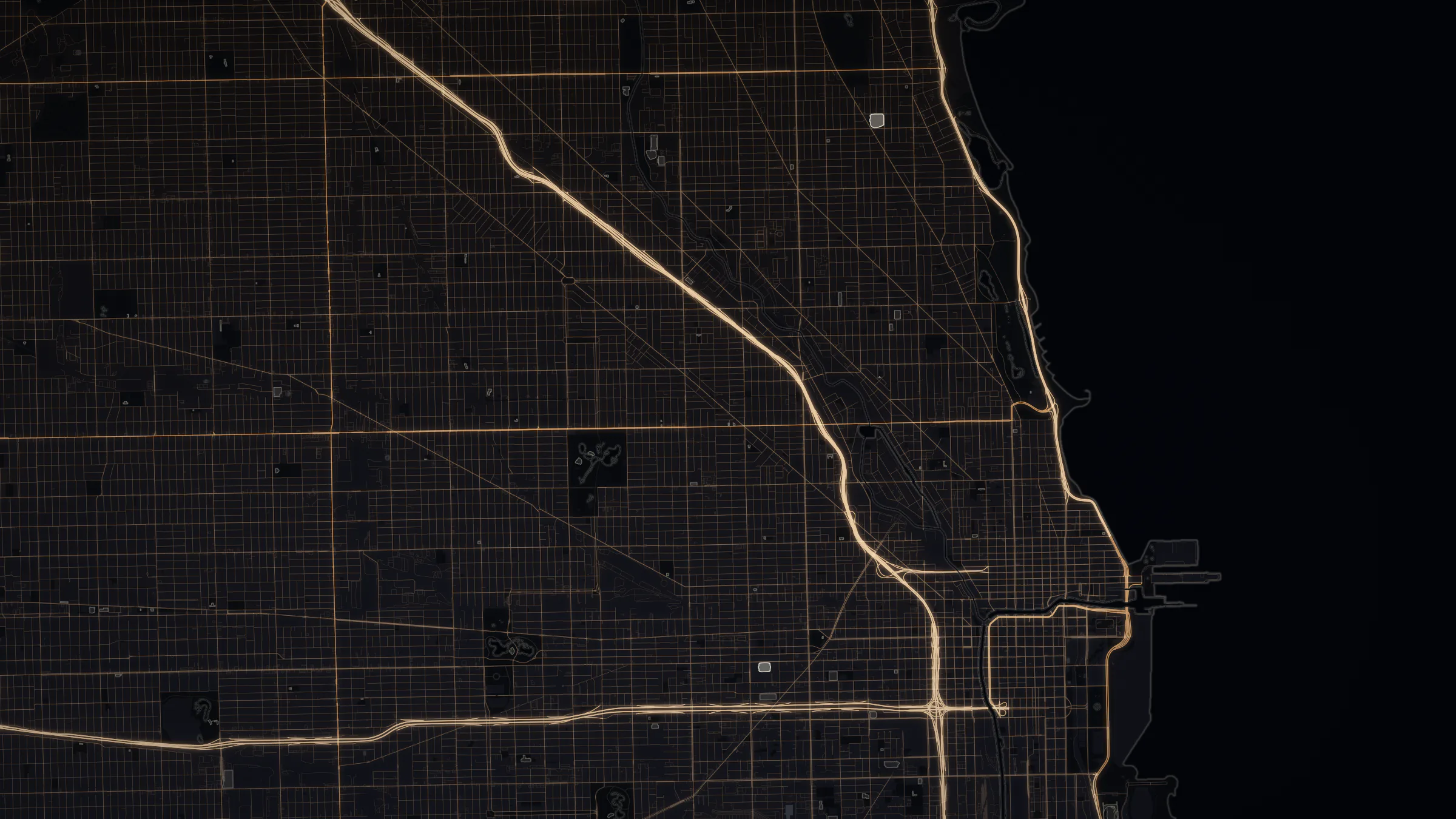 Rendered night view of Chicago